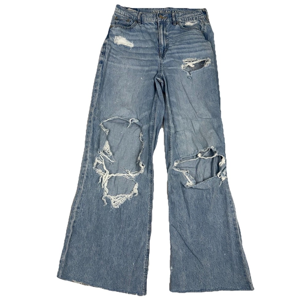 American Eagle Jeans Womens 00 Blue Highest Rise Baggy Straight Light Wash